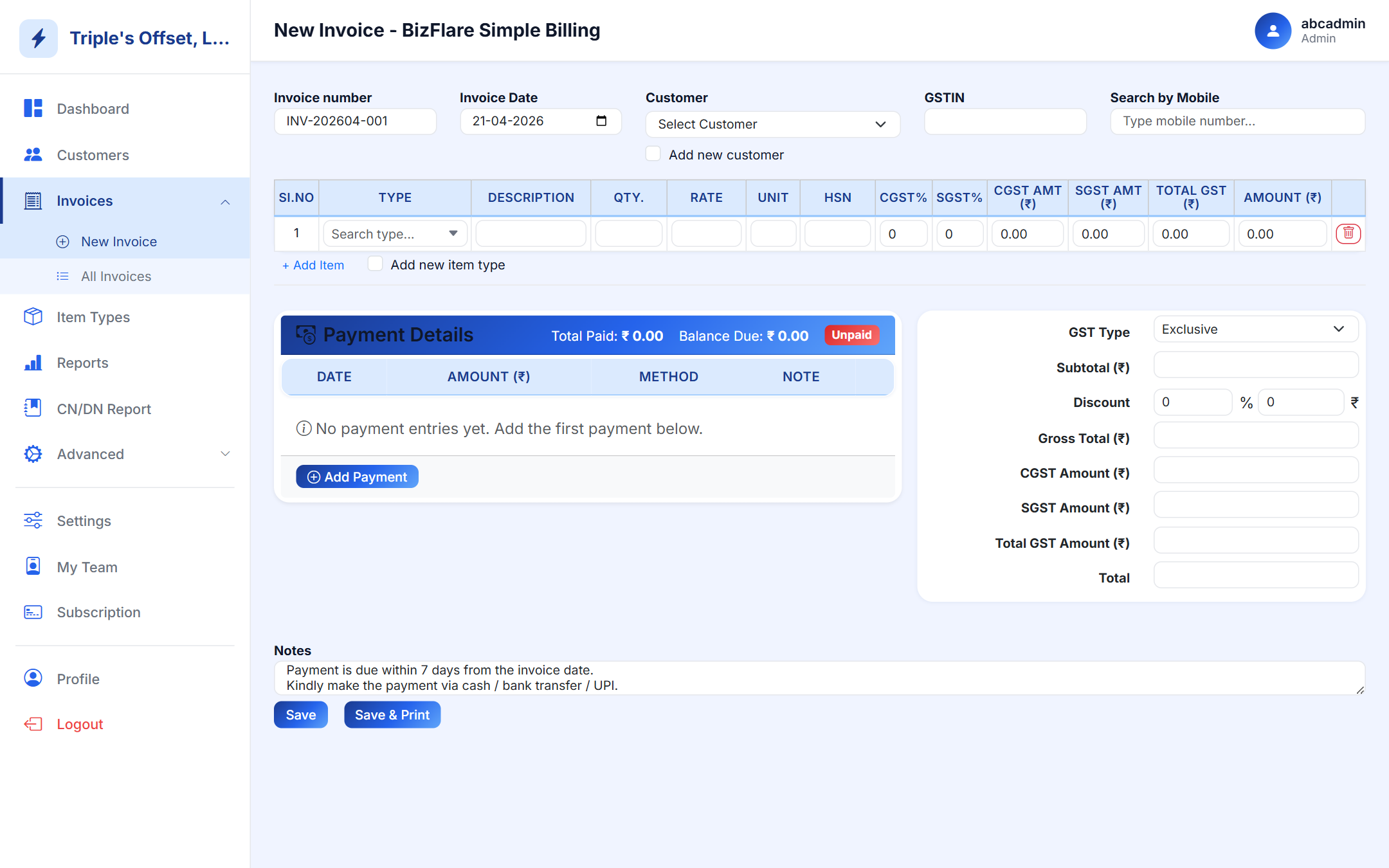 New Invoice